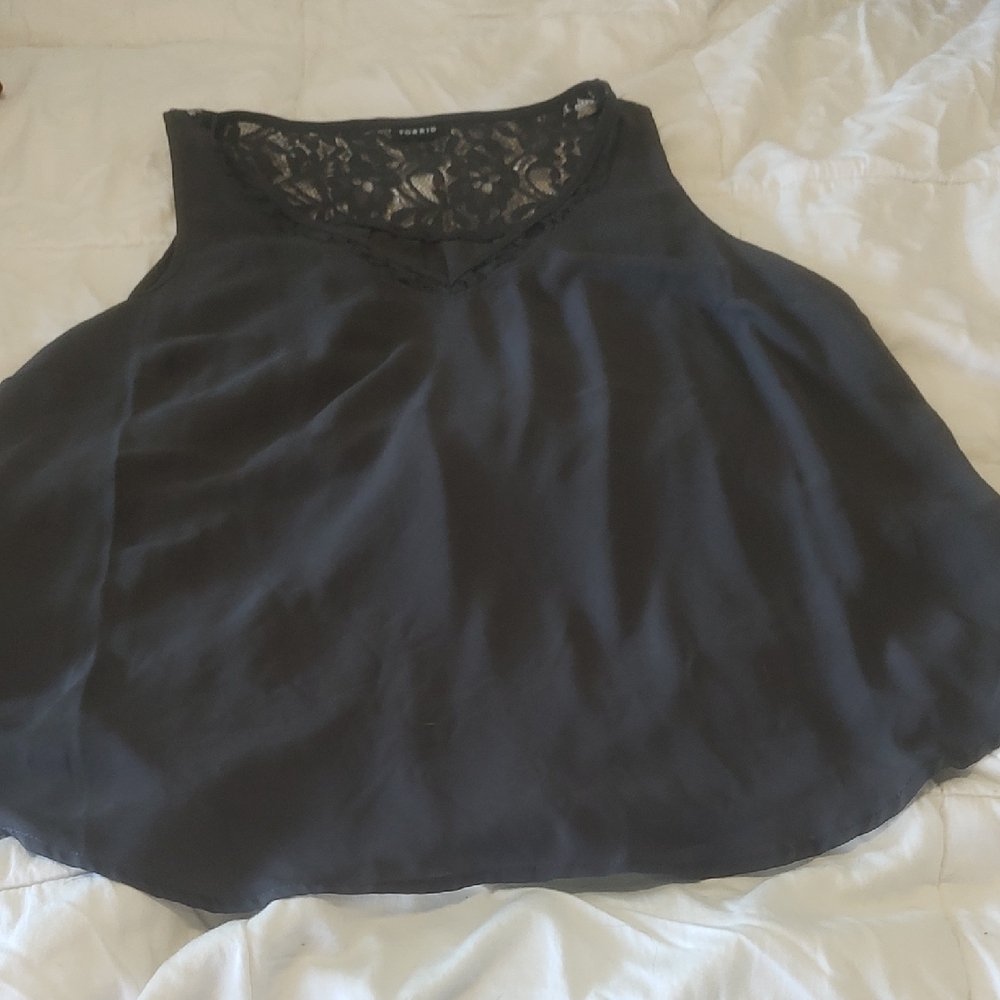 Torrid Black Sleeveless Blouse with Lace Detail